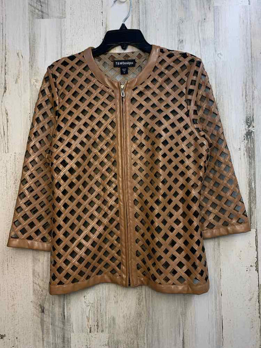 NWT T & W DESIGNS Tops Size M Caramel MESH JACKET Jacket