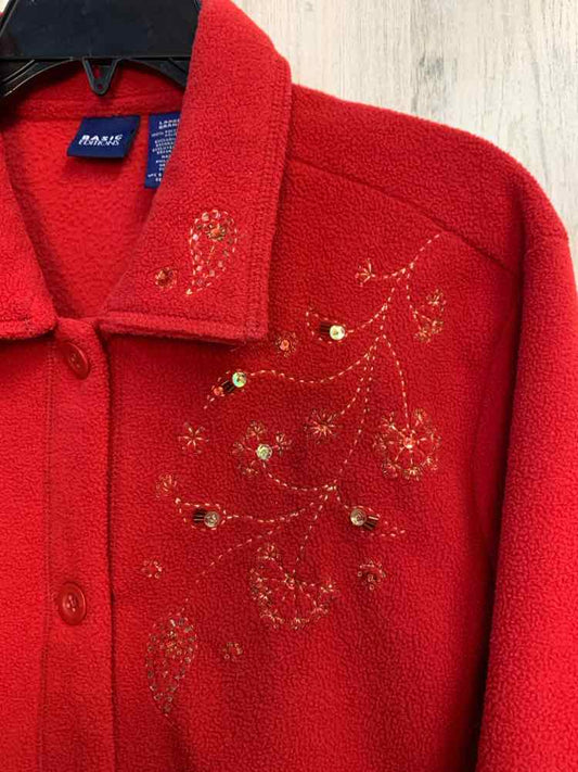 PRE-OWNED BASIC EDITION Tops Size L Red LONG SLEEVES Sweater/BUTTON UP