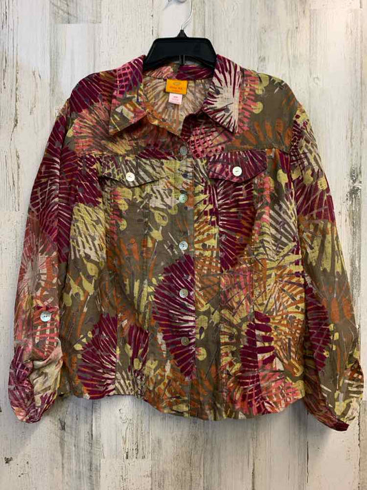 PRE-OWNED RUBY RD PLUS SIZES Size 18W MGNT/OLV/YLO/ORNG Floral LONG SLEEVES TOP
