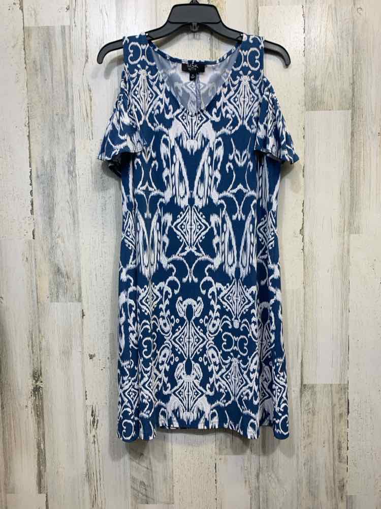 PRE-OWNED MSK Dresses and Skirts Size PL NAVY/WHITE ABSTRACT OPEN SHOULDER Dress