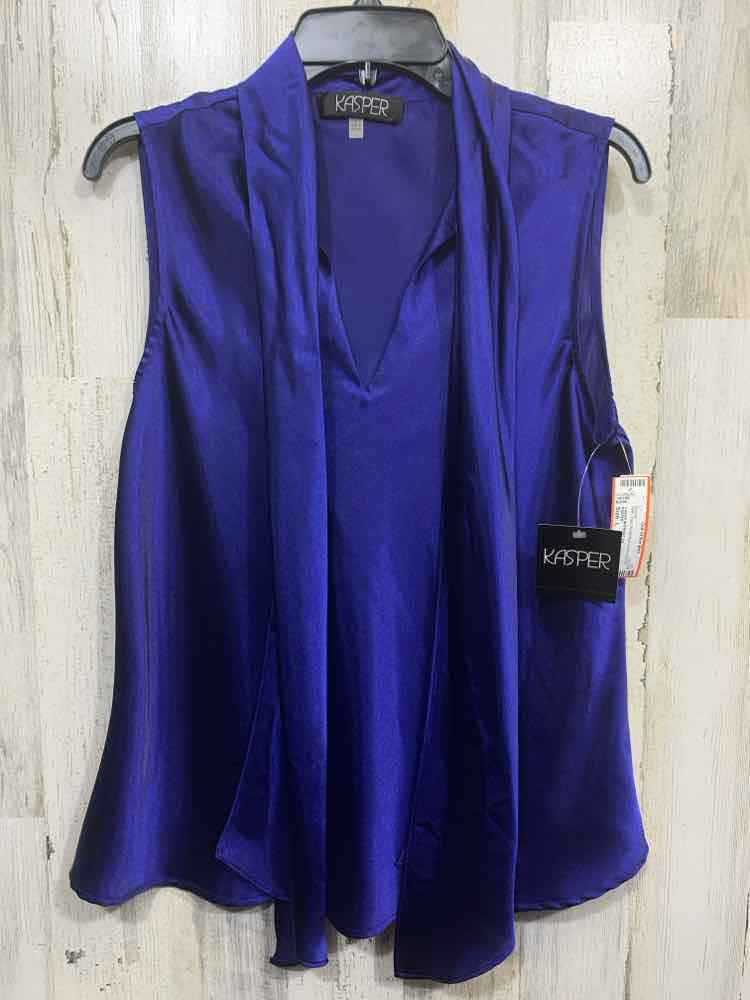NWT KASPER Size L Tops Royal Blue SLEEVELESS/ V NECK FRONT TIE Blouse