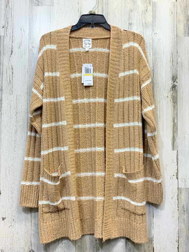 NWT HIPPIE ROSE Tops Size M TAN/WHT Stripe CARDIGAN Cardigan