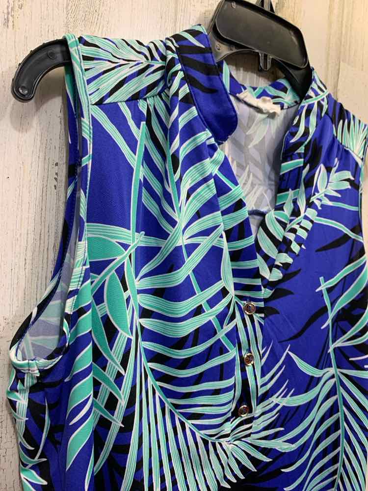 PRE-OWNED PERSEPTION Tops Size XL WHT/BLU/AQUA Floral SLEEVELESS Blouse