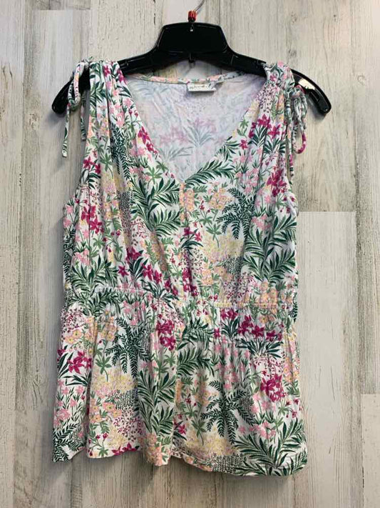 PRE-OWNED WONDERLY Tops Size PM WHT/GRN/PURPLE TROPICAL SLEEVELESS Jacket
