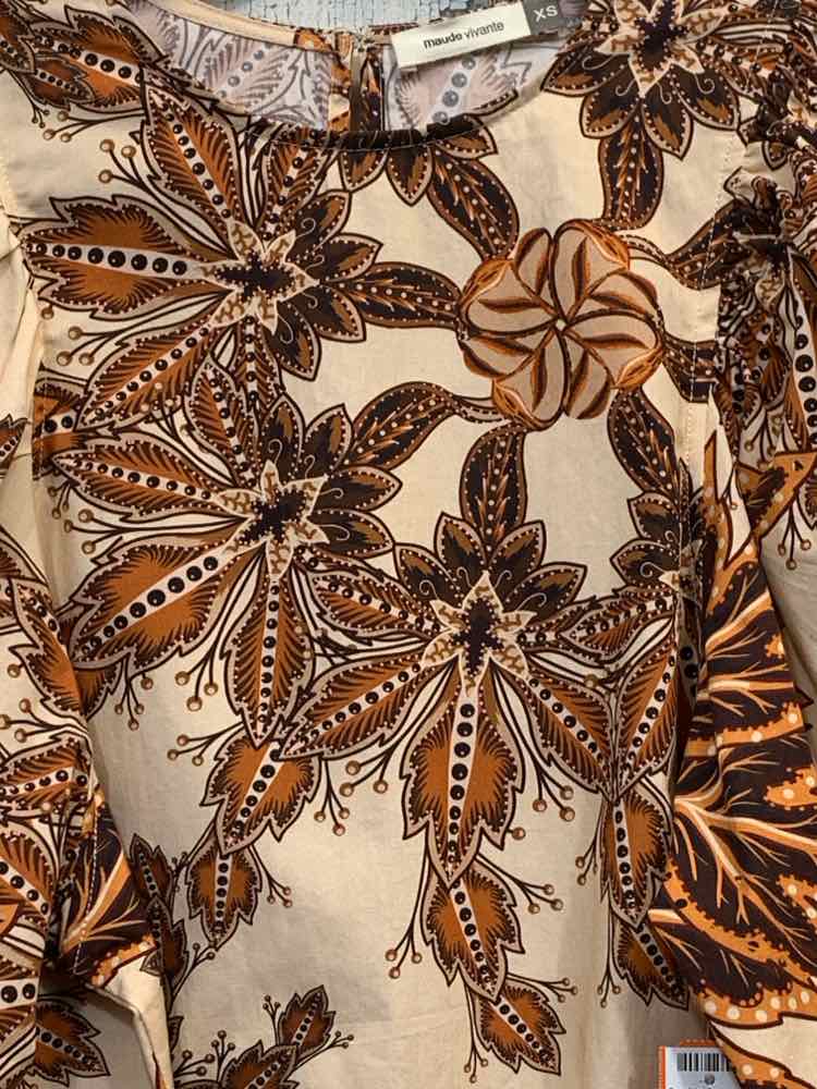 MAUDE VIVANTE Tops Size XS BRN/TAN Floral 3/4 LENGTH TOP
