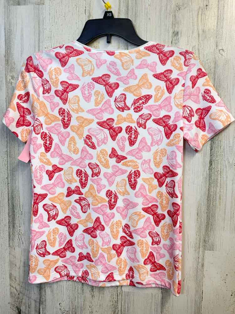 NWT KAREN SCOTT Tops Size P RED/PINK/PEACH/WHT BUTTERFLY SHORT SLEEVES TOP