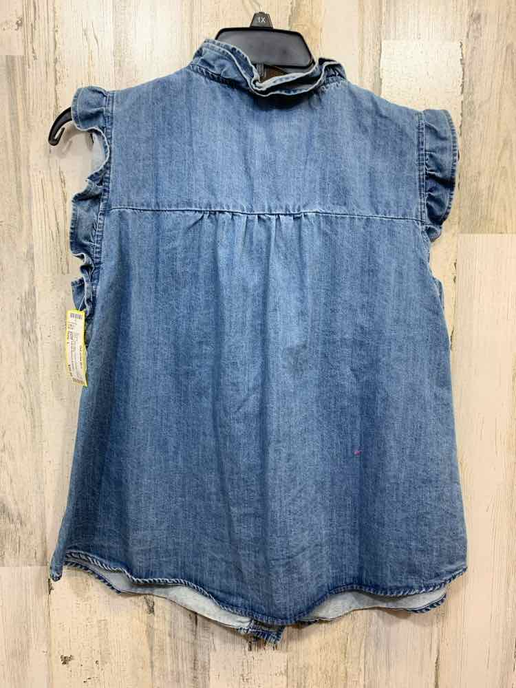 NWT MAZIK Tops Size L Blue Denim DENIM DENIM RUFFLE SLEEVE Blouse/DENIM TOP W/ R