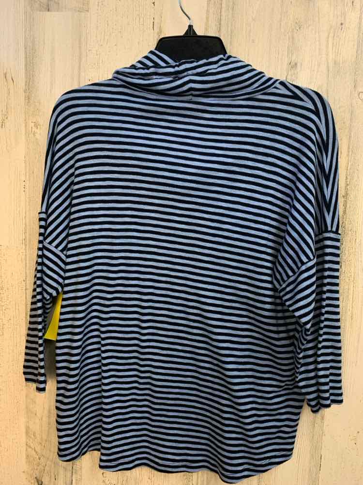 PRE-OWNED JONES NEW YORK Tops Size M NVY/BLU STRIP/X'S 3/4 SLEEVE /DRAWSTRING