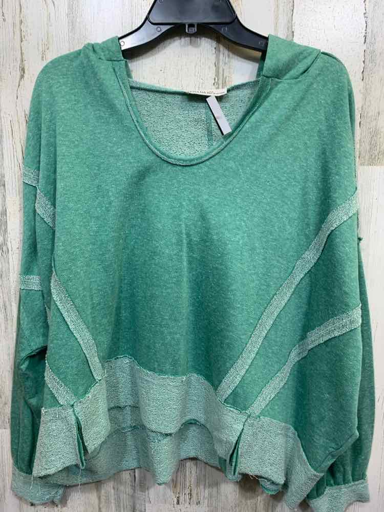 NWT ZENANA Size L/XL Tops Green MOTTLED LONG SLEEVES HOODED PULLOVER