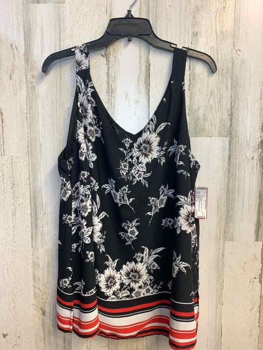 ROZ&ALI PLUS SIZES Size 2X BLK/WHT/RED Floral SLEEVELESS TOP