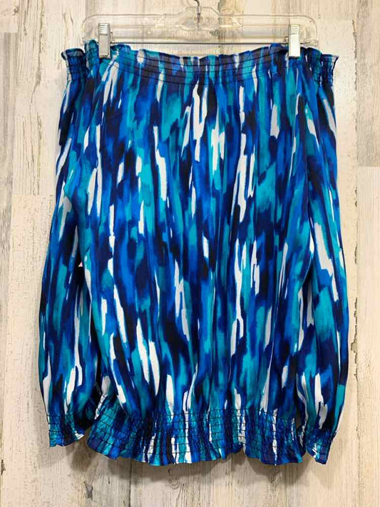 PRE-OWNED JONES NEW YORK Tops Size S NAVY/BLUE/TEAL/WHITE WATERCOLOR Blouse/OFF