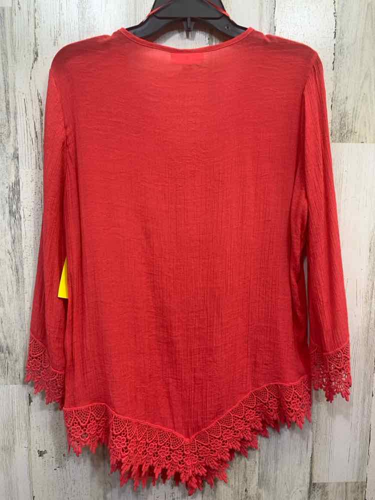 PRE-OWNED WESTPORT Tops Size XL CORAL PLEATED LONG SLEEVE DRESS Blouse/CORAL PLE