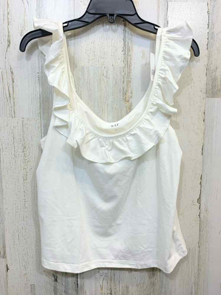 NWT GAP Tops Size XL White Solid SLEEVELESS /RUFFLED NECK