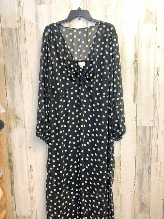 NWT AVA & VIV PLUS SIZES Size 2X BLK/WHT SHEER Polka Dot LONG SLEEVES Dress