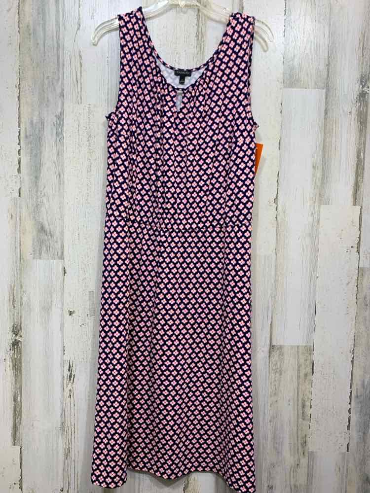 PRE-OWNED TALBOTS Size L NVY/WHT/PNK Floral SLEEVELESS/KEYHOLE NECKLINE DRESS