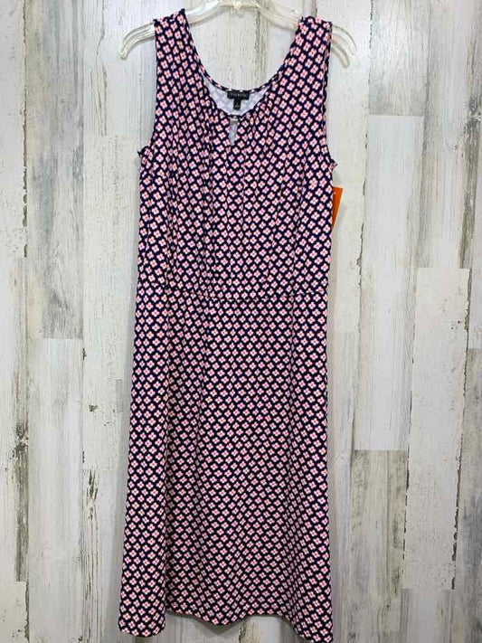PRE-OWNED TALBOTS Size L NVY/WHT/PNK Floral SLEEVELESS/KEYHOLE NECKLINE DRESS