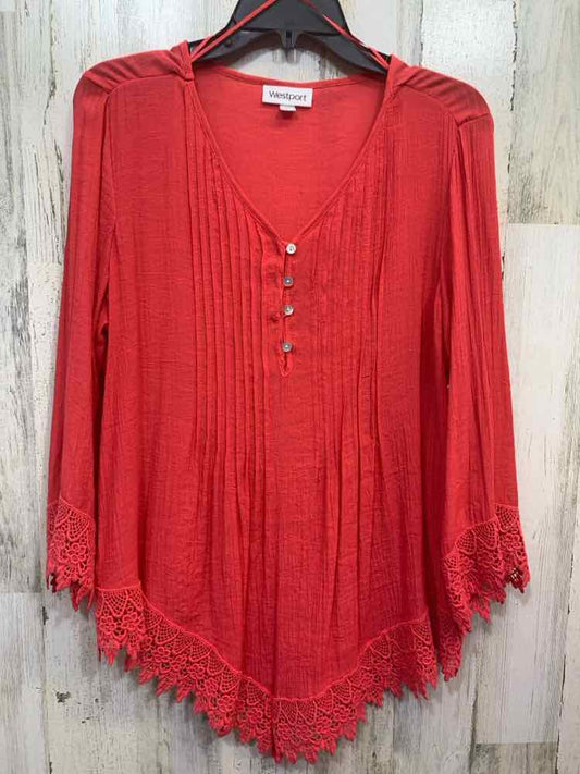 PRE-OWNED WESTPORT Tops Size XL CORAL PLEATED LONG SLEEVE DRESS Blouse/CORAL PLE