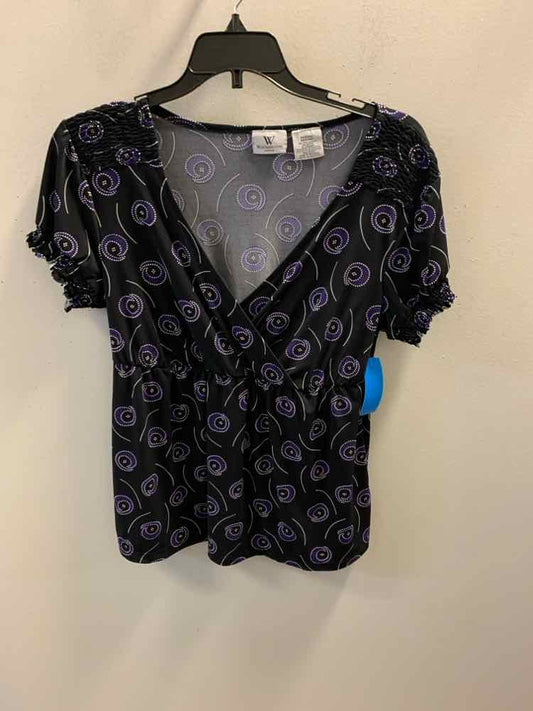 WORTHINGTON Tops Size M BLK/PUR ABSTRACT SHORT SLEEVES TOP