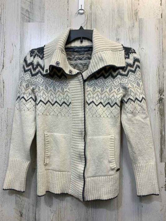 PRE-OWNED EDDIE BAUER Tops Size XS CREAM/GRAY/TAN ZIG ZAG SWEATER Sweater/LONG S