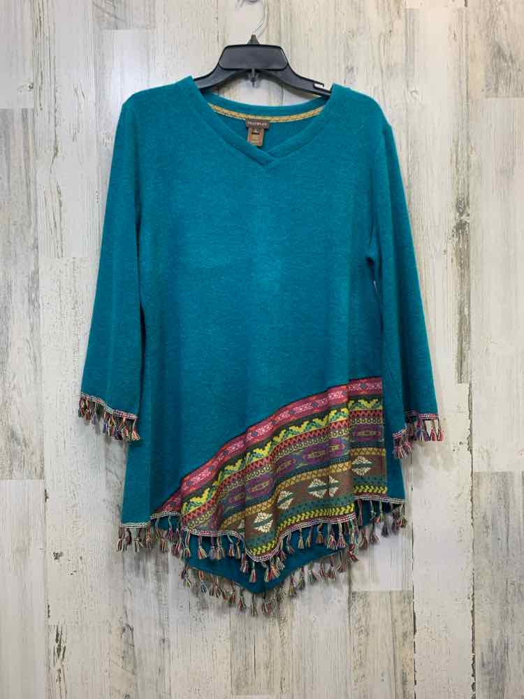 PRE-OWNED MULTIPLES Tops Size L Teal Solid LONG SLEEVES TOP/TEAL LONG SLEEVE SWE