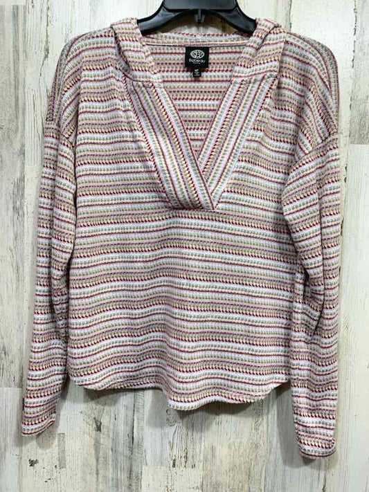 PRE-OWNED BOBEAU Size MP Tops WHT/OLV/BLU/CRANB Stripe LONG SLEEVES V NEC HOODIE