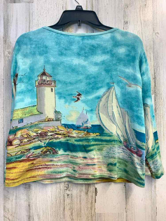 PRE-OWNED TAKE TWO Tops Size L BLU/WHT LIGHTHOUSE LONG SLEEVES TOP