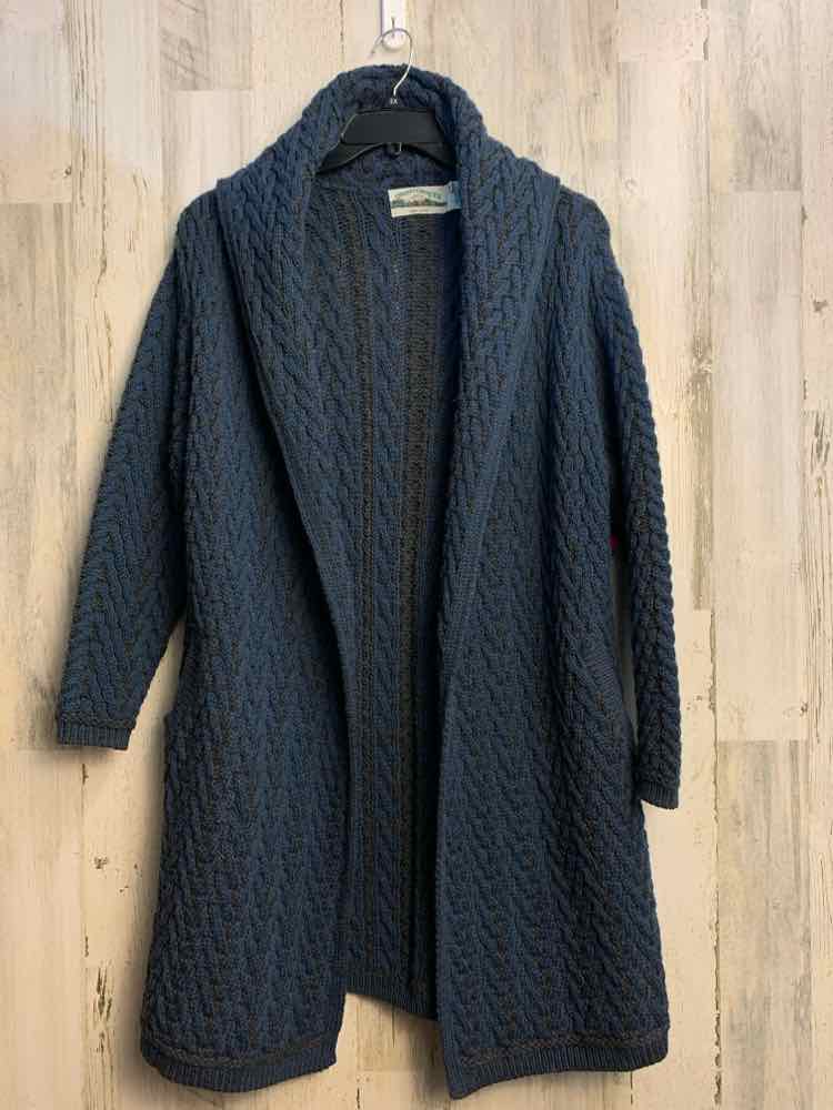 PRE-OWNED ARAN CRAFTS Tops Size M Blue LONG SLEEVES Cardigan/100% MERINO WOOL