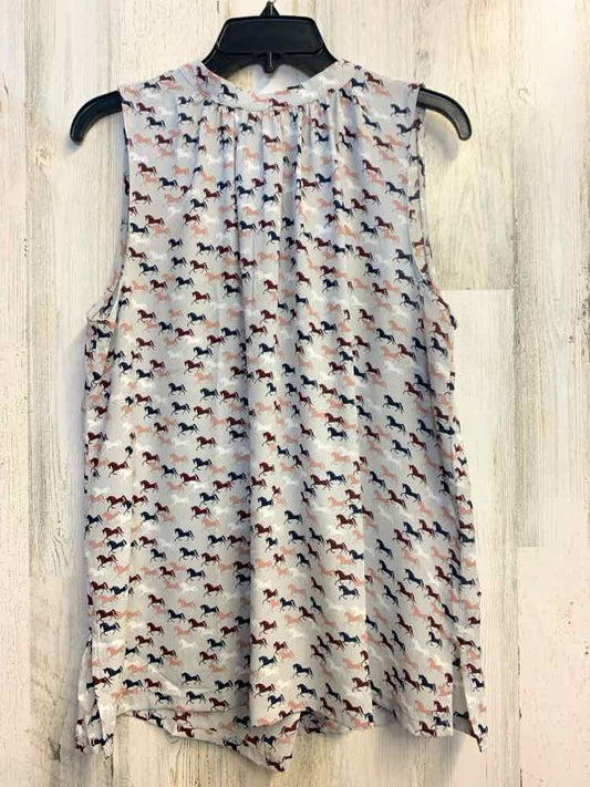 PRE-OWNED LOFT Tops Size L Gray HORSES SLEEVELESS TOP