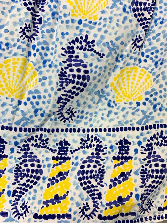 PRE-OWNED CROFT & BARROW Tops Size 1X WHT/BLU/YLW SEAHORSES LONG SLEEVES TOP