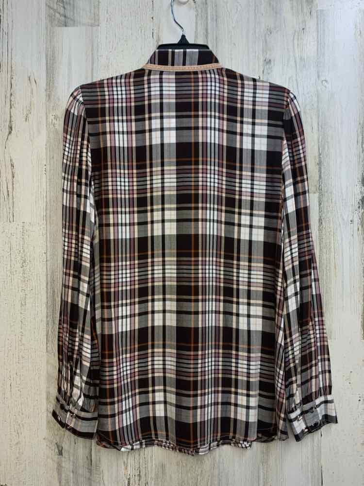 NWT CHICOS Tops Size 0 BRN/WHT Plaid LONG SLEEVES Shirt