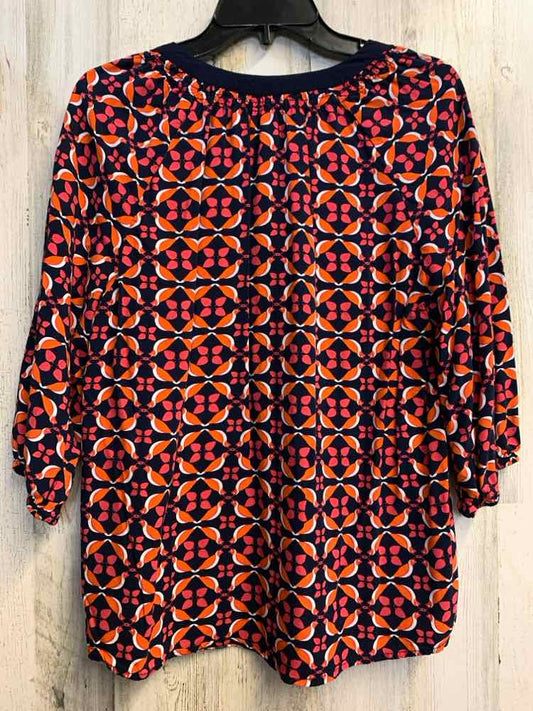 PRE-OWNED CROWN & IVY Tops Size L NVY/ORNG PATTERN LONG SLEEVES TOP