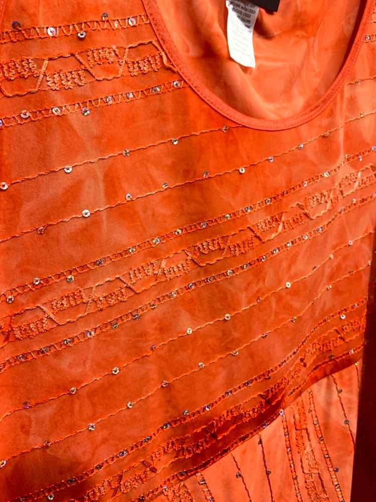 PRE-OWNED ONLY NINE Tops Size L Orange SEQUINED TANK TOP Tank Top/ORANGE SEQUINN