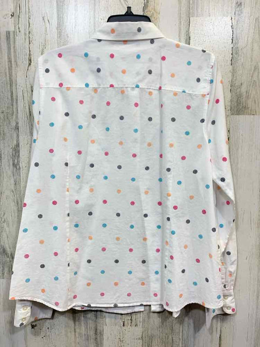 PRE-OWNED CROWN & IVY Tops Size L WHT/TEAL/PNK/BLK/ORG Polka Dot BUTTON UP Shirt