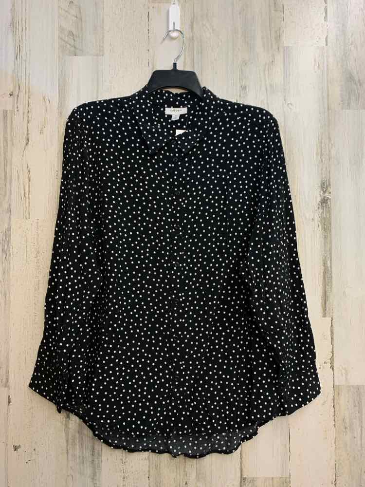 NWT ON 34TH PLUS SIZES Size 2X BLK/WHITE Polka Dot LONG SLEEVES TOP/BUTTON UP