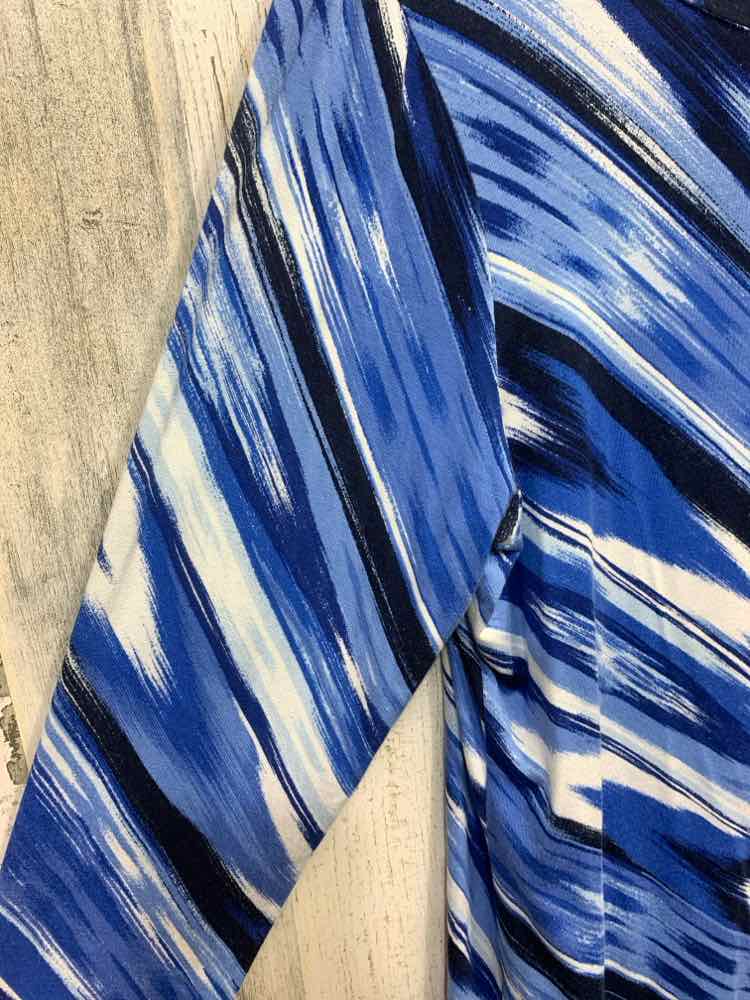 PRE-OWNED RUBY RD Tops Size L WHT/BLU/NVY STROKES 3/4 SLEEVE Blouse