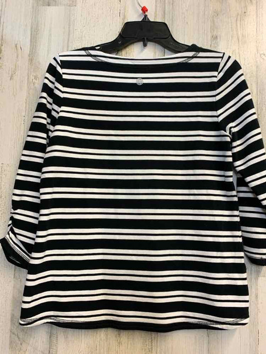 PRE-OWNED TALBOTS Tops Size SP BLK/WHT Stripe 3/4 SLEEVE TOP/STITCHED NECKLINE