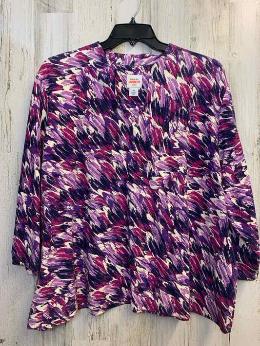 RUBY RD PLUS SIZES Size 3X PUR/WHT SWISH 3/4 LENGTH TOP