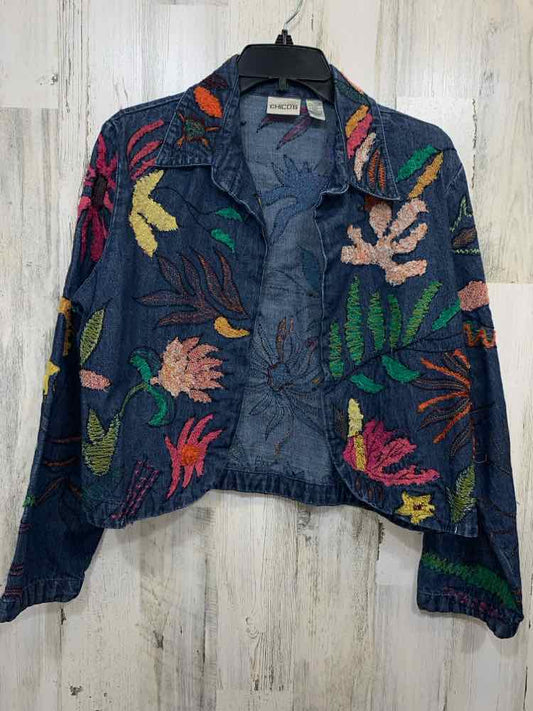 PRE-OWNED CHICOS JACKETS / COATS Size 2 Floral BLAZER Jacket (Outdoor)/DENIM BLA