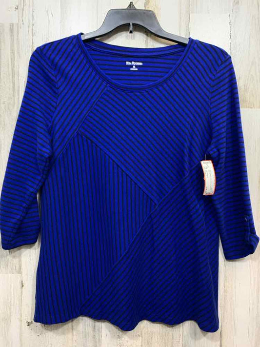 PRE-OWNED KIM ROGERS Tops Size L Blue LINES 3/4 SLEEVE Blouse