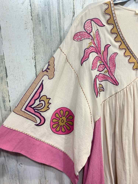 PRE-OWNED EASEL Tops Size L CREAM/PURPLE/TAN/PINK STEM W/ LEAVES TUNIC TUNIC/FLO