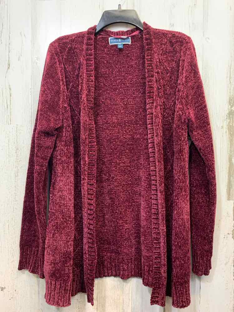 KAREN SCOTT Tops Size L WINE Chenille CARDIGAN Cardigan