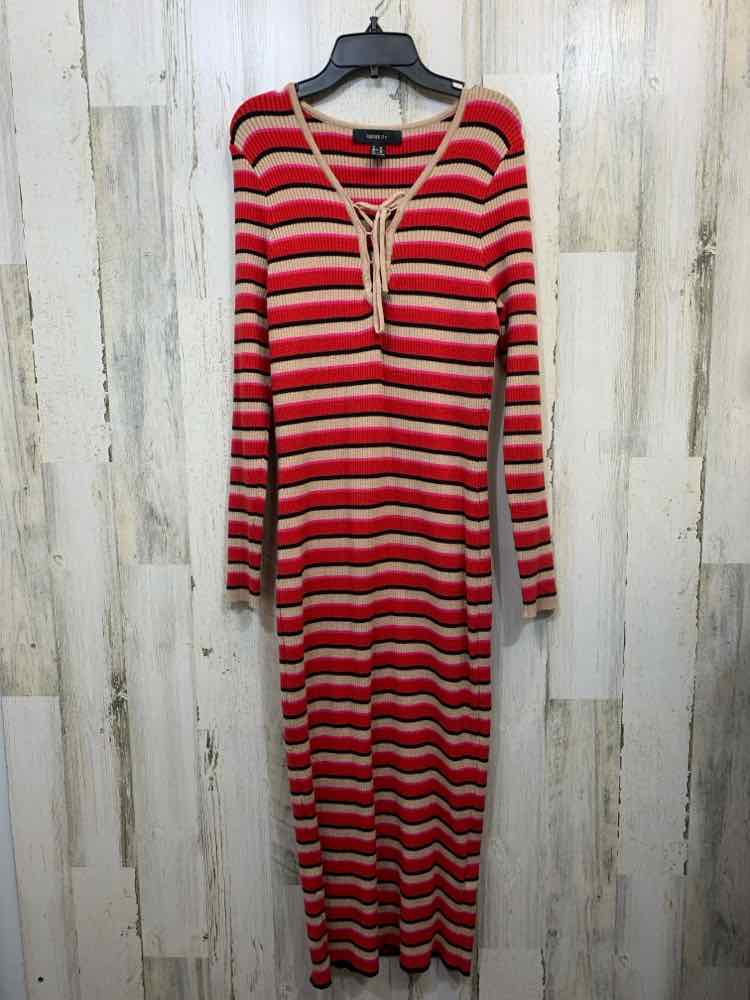 PRE-OWNED FOREVER 21 Dresses and Skirts Size 2X RED/PINK/TAN/BLACK STRIPES Dress