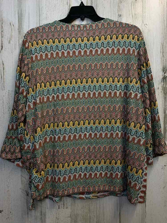 ALFRED DUNNER PLUS SIZES Size 1X Multi-Color CHEVRON 3/4 LENGTH TOP