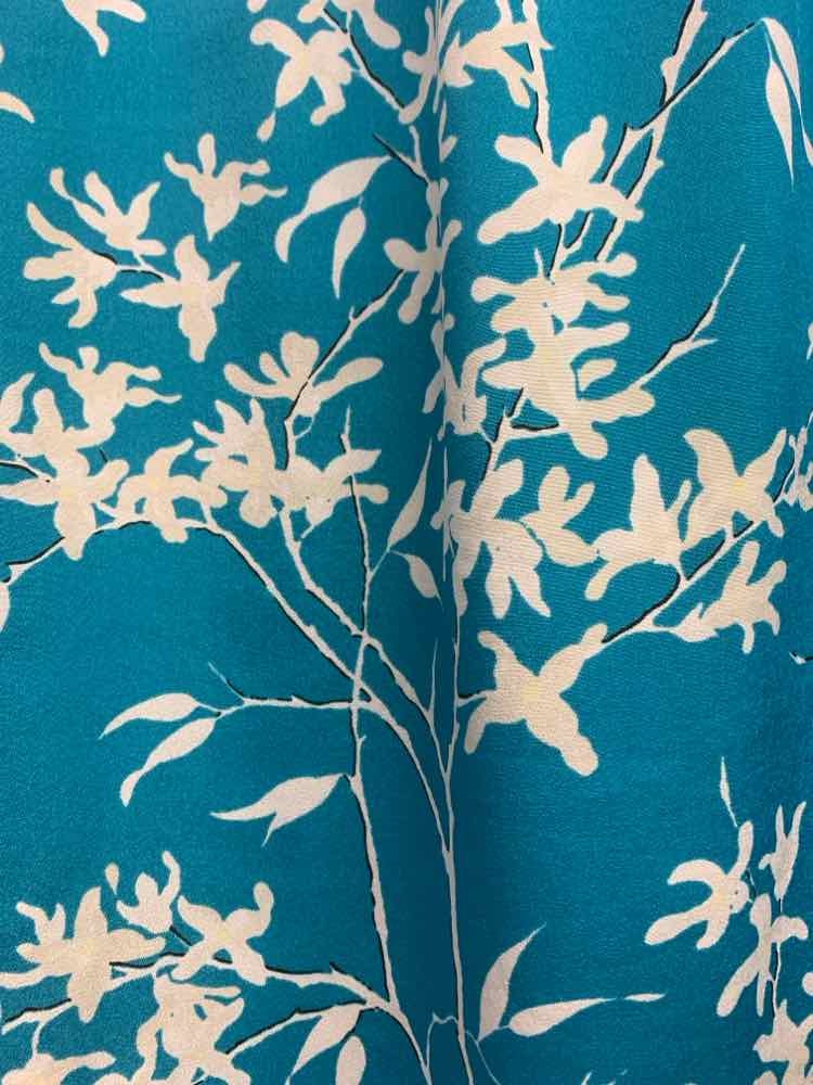 PRE-OWNED LOFT Tops Size M AQUA/WHT FLORAL & BRANCHES 3/4 LENGTH Blouse/3/4 SLEE