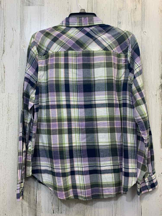 SONOMA Tops Size L NAVY/WHT/PUR Plaid LONG SLEEVES Shirt
