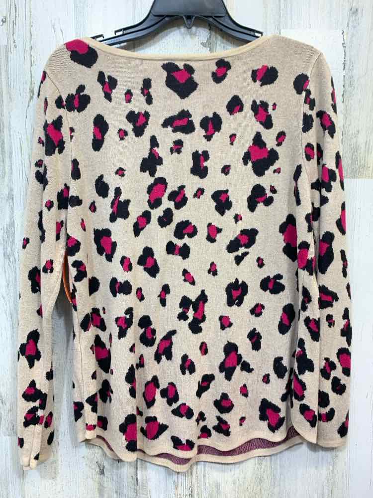 PRE-OWNED CHICOS Tops Size 2 BEIGE/BLACK/FUCHSIA CHEETAH SWEATER Sweater/BEIGE/B
