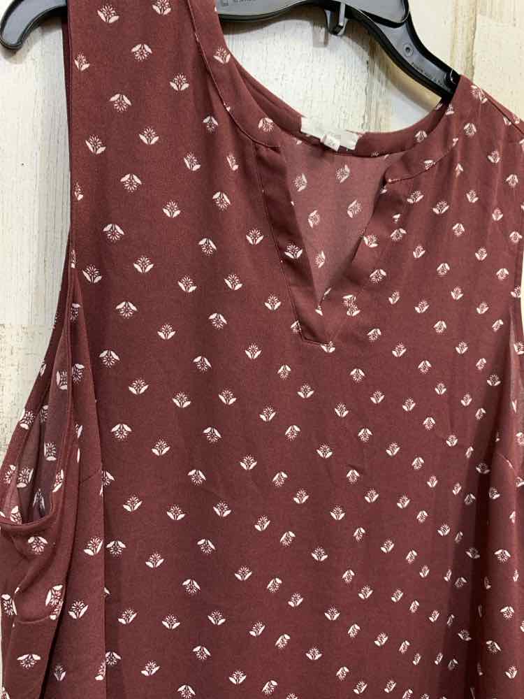 PRE-OWNED MAURICES PLUS SIZES Size 2X  Floral WINE SLEEVELESS V NECK Blouse