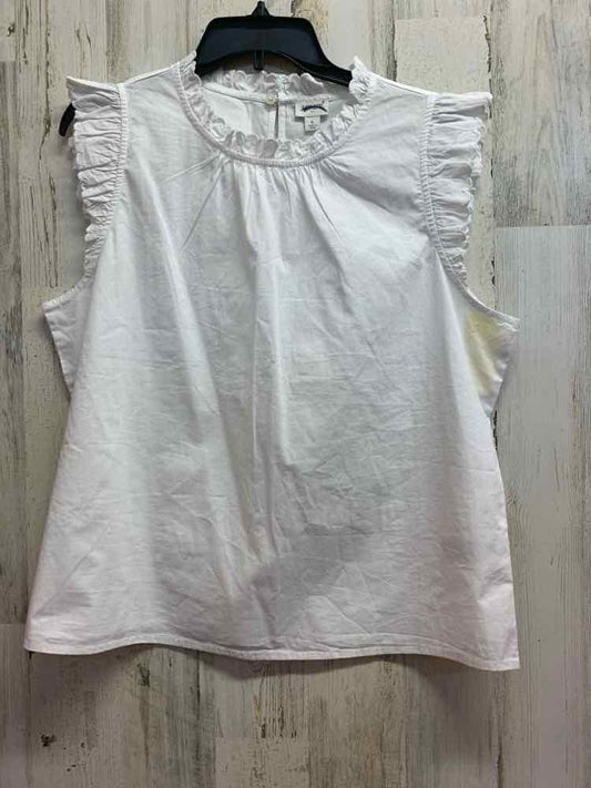 PRE-OWNED J.CREW Tops Size L White RUFFLES SHORT SLEEVES Blouse/WHITE SHORT SLEE