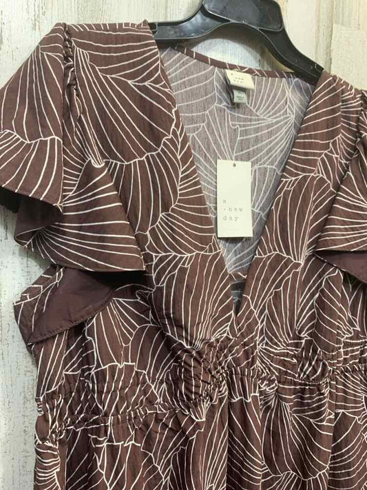 NWT A NEW DAY Dresses and Skirts Size XL BROWN/WHT TROPICAL BLOUSON Dress/BROWN/