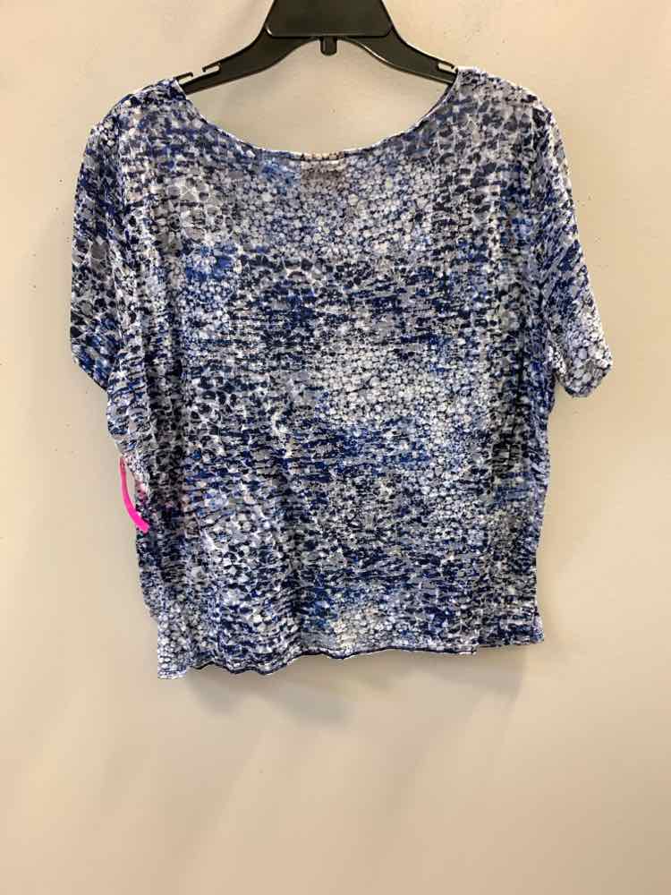 RUBY RD PLUS SIZES Size 1X BLU/WHT MEDALION SHORT SLEEVES TOP